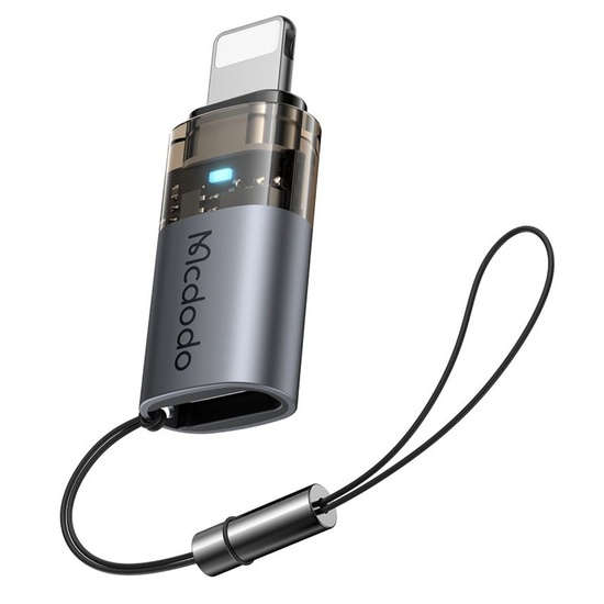 Mcdodo Adaptor Type-C la Lightning OTG 36W, aliaj de aluminiu, incarcare si sincronizare date, lumina albastra, snur, Negru