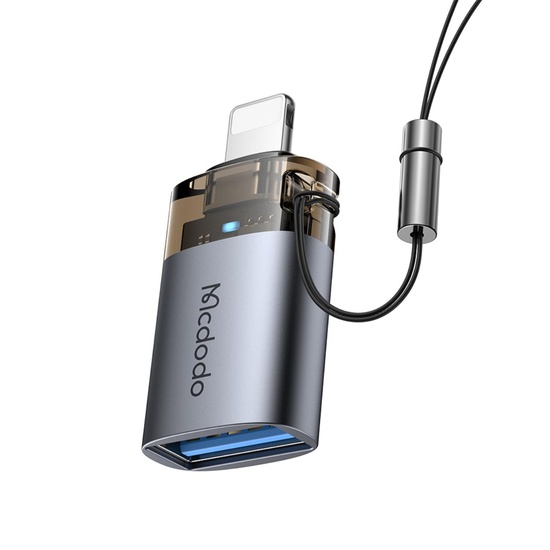 Mcdodo Adaptor OTG USB la Lightning, Aliaj de aluminiu, Incarcare si sincronizare date, cu indicator luminos, cu snur, Negru