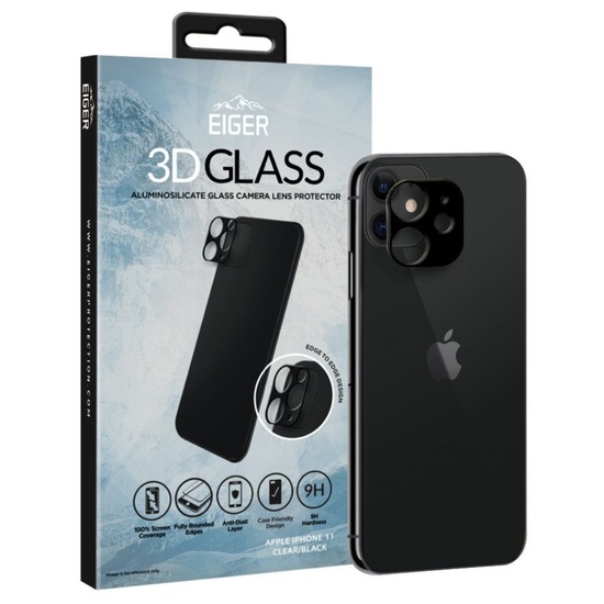 Eiger Lentile Camera 3D Glass iPhone 11 Clear Black (9H, 0.20mm)resigilat