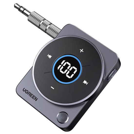 Ugreen Adaptor Bluetooth Auxiliar Type-C la Jack 3.5mm, 300mAh, LED Digital Display, Dual Pairing, Grey