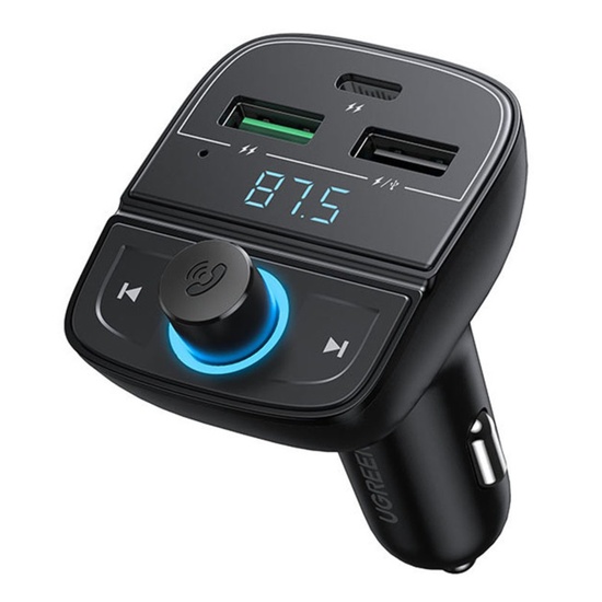 Ugreen Modulator FM cu incarcator auto 31.5W, Bluetooth, 2x USB-A, 1xType-C, TF Card Slot, LED Display, Negru