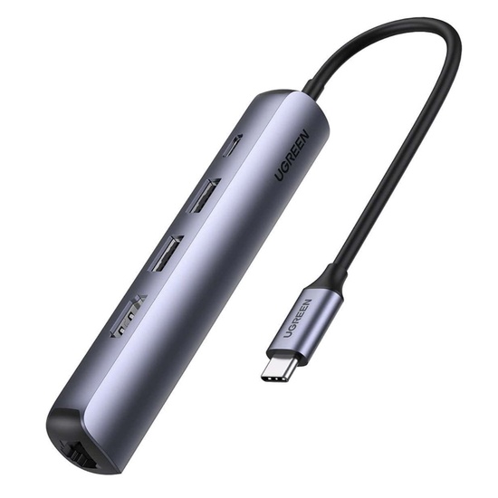Ugreen Multihub Type-C la 2x USB3.0, HDMI 4K@60Hz, RJ45 Gigabit, Type-C PD100W, 5Gbps, Gri