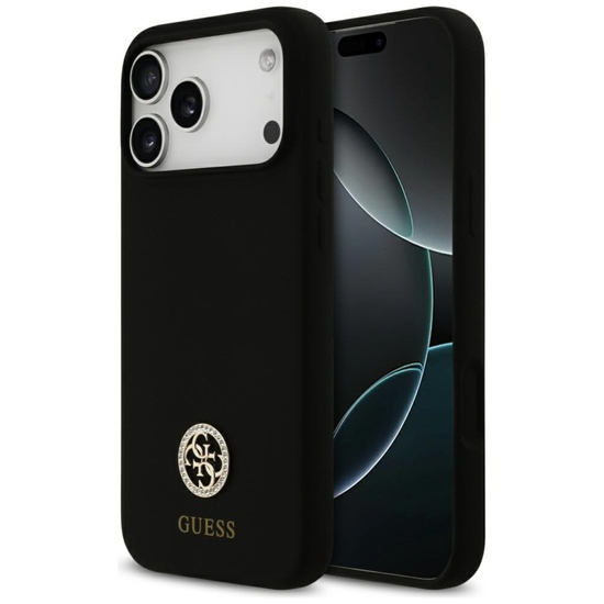 Guess Husa Silicone Logo Strass 4G MagSafe iPhone 17 Pro Max Negru