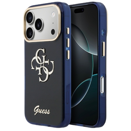 Guess Husa 4G Script Metal Logo iPhone 17 Pro Albastru