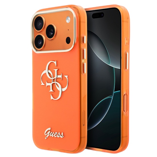 Guess Husa 4G Script Metal Logo iPhone 17 Pro Max Portocaliu