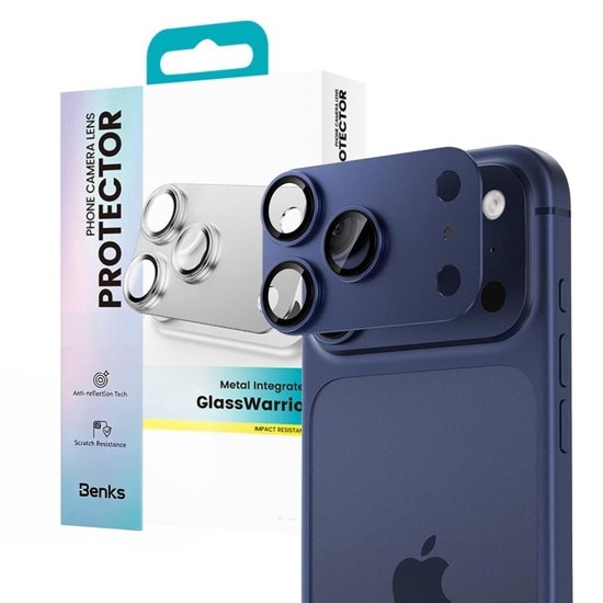 Benks Folie Sticla Camera Glass Warrior Metal Integrated iPhone 17 Pro Max, Albastru