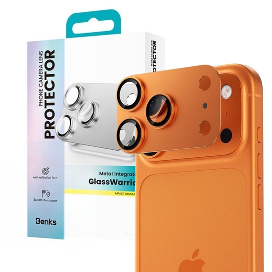 Benks Folie Sticla Camera Glass Warrior Metal Integrated iPhone 17 Pro Max, Portocaliu