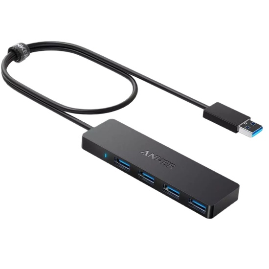 Anker Multihub 4 in 1 porturi: 4 x USB 3.2 gen 1, conectare prin USB 3.2, rata transfer 5 Gbps, ABS, Negru