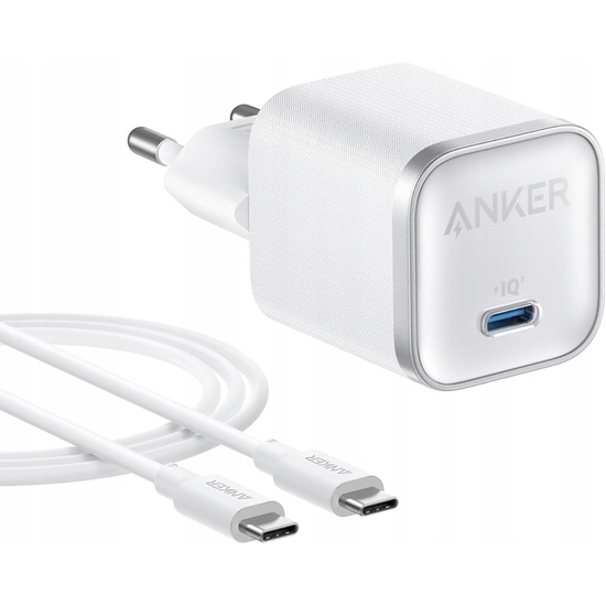 Anker Set Incarcator Retea Nano Super Fast Charger PD 45W, 1 x USB-C, cablu 1.8m inclus , Alb