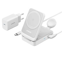 Anker Incarcator Wireless magnetic MagGo 3-in-1 MagSafe compatibil, 15W, Qi2, Pliabil, (incarcator si cablu USB-C inclus),Alb