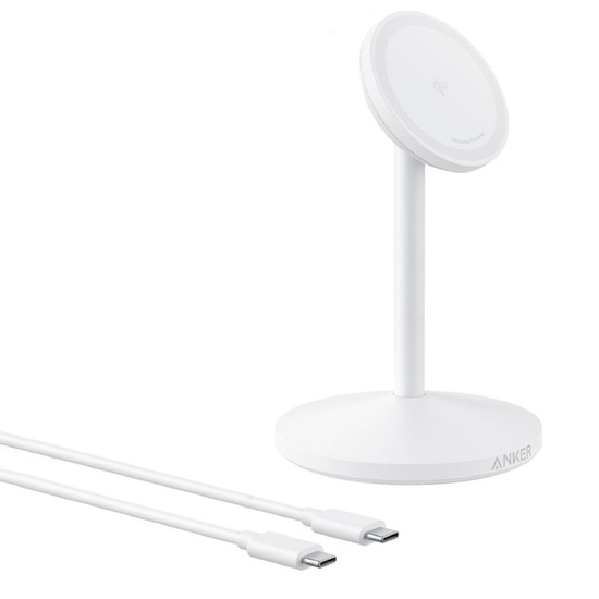 Anker Incarcator Wireless MagGo Stand Qi2 15W rotire de 360 grade, cablu USB-C inclus de 150 cm, Alb