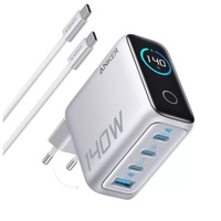 Anker Set Incarcator Retea Fast Charge 140W, Digial Display, 3x USB-C, 1x USB-A, PD 3.1, cablu USB-C inclus, Argintiu