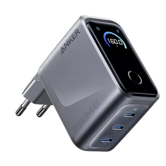 Anker Incarcator Retea Fast Charge, 160W, Prime, 3x USB-C, Smart Display, Gri