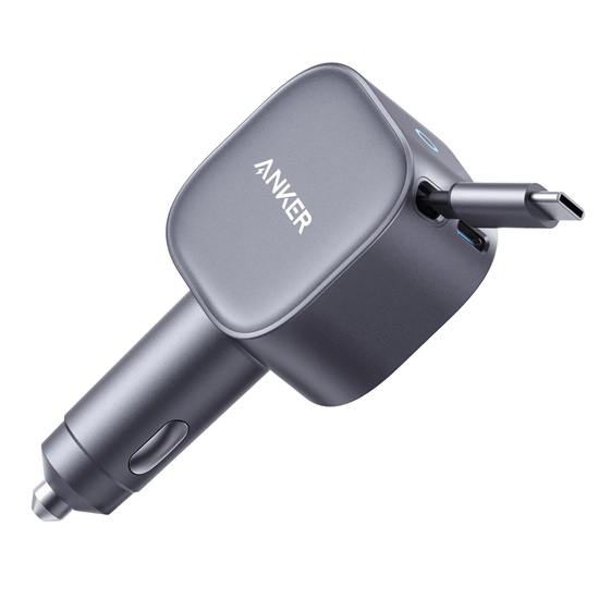 Anker Incarcator Auto Nano 75W, port USB-C 30W, cablu USB-C retractabil, Negru