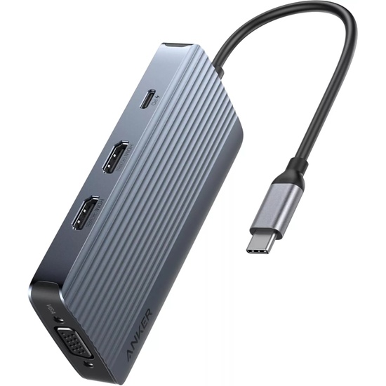Anker Multihub 8 in 1 USB-A si USB-C, HDMI pentru video 4K si VGA, Transfer de date de 5Gbps, Gri