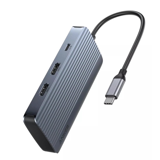 Anker Multihub 7 in 1 USB-C, Dual Monitor USB-C, Dual HDMI Display, 85W Output, Transfer de date de 10Gbps, Gri