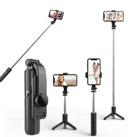 Techsuit Mini Selfie Stick cu Trepied Stabil L11, Bluetooth, Rotatie 360, 73cm, Negru