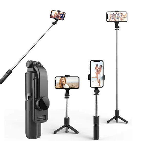 Techsuit Mini Selfie Stick cu Trepied Stabil L11, Bluetooth, Rotatie 360, 73cm, Negru